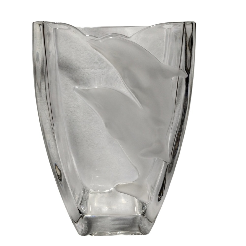 Dolphin Crystal Vase Large Heavy‎ Glass Coastal Nautical Decor Beach House